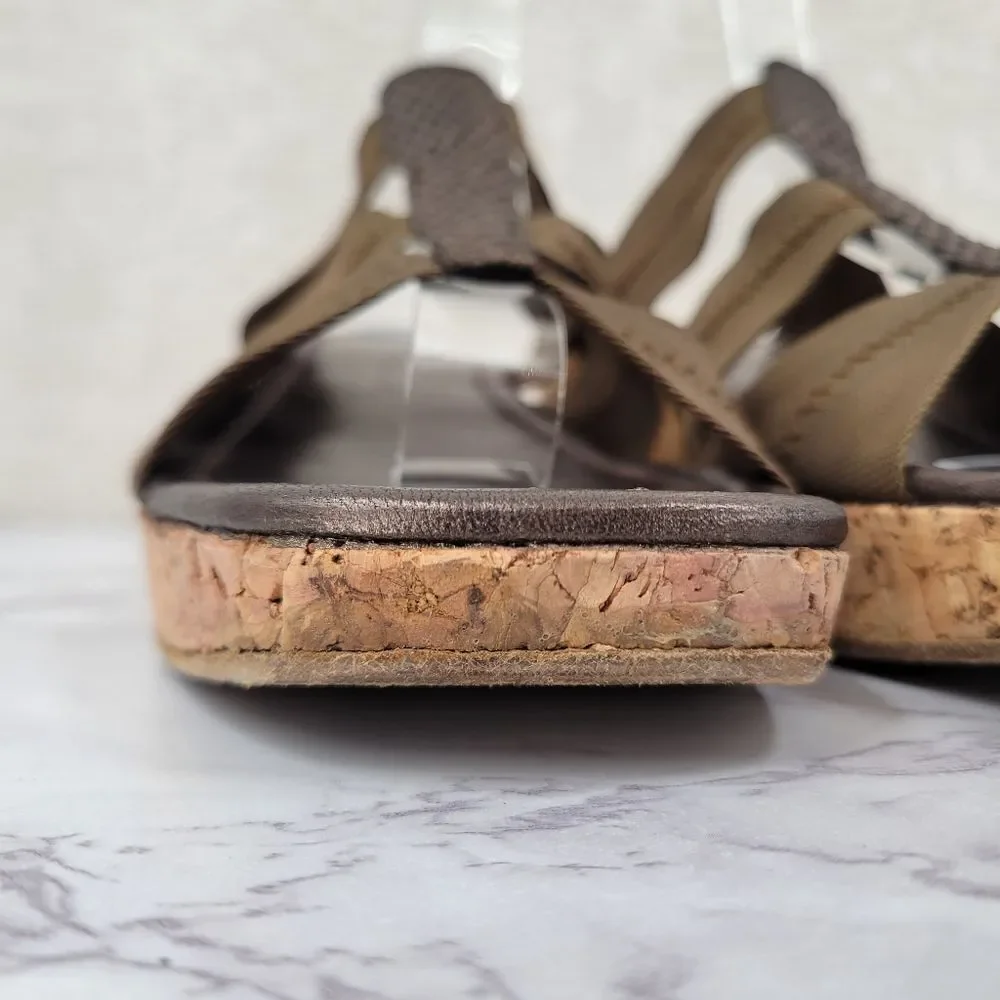 Donald Pliner Vintage Cork Wedge Slide Sandals with Snakeskin Leather Accent